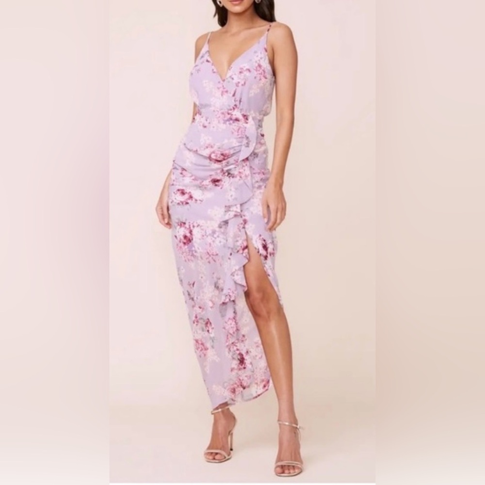 Astr the Label Asymmetrical Lilac Floral Ruffle Dress Size S